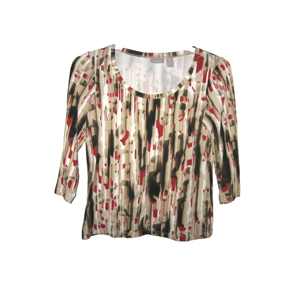 Chico's White Black Red Tan Paint Streaked 3/4 Sleeve Top 0 S 4
